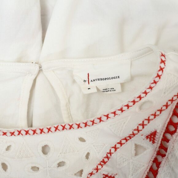 By Anthropologie Puff-Sleeve Cutwork Blouse Top Embroidered Cotton M NWD 280426 - Picture 9 of 11